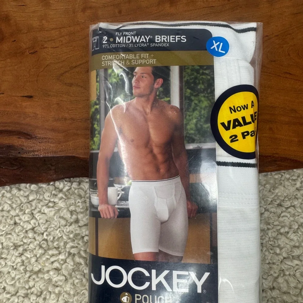 New Oldstock Jockey Pouch Midway Briefs 2-Pack Mens XL Fly Front Cotton Stretch